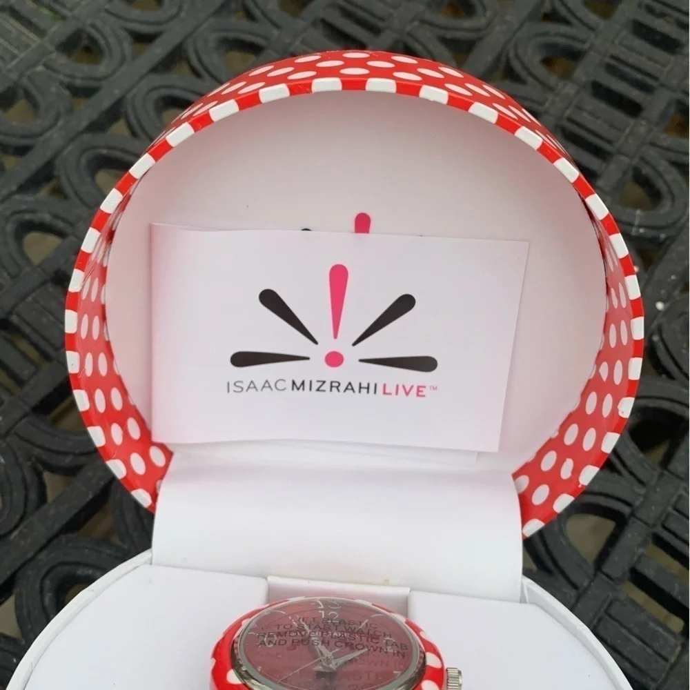 🆕 Isaac Mizrahi Live Ladies Red Polka Dot Expansion Wrist Watch Women’s